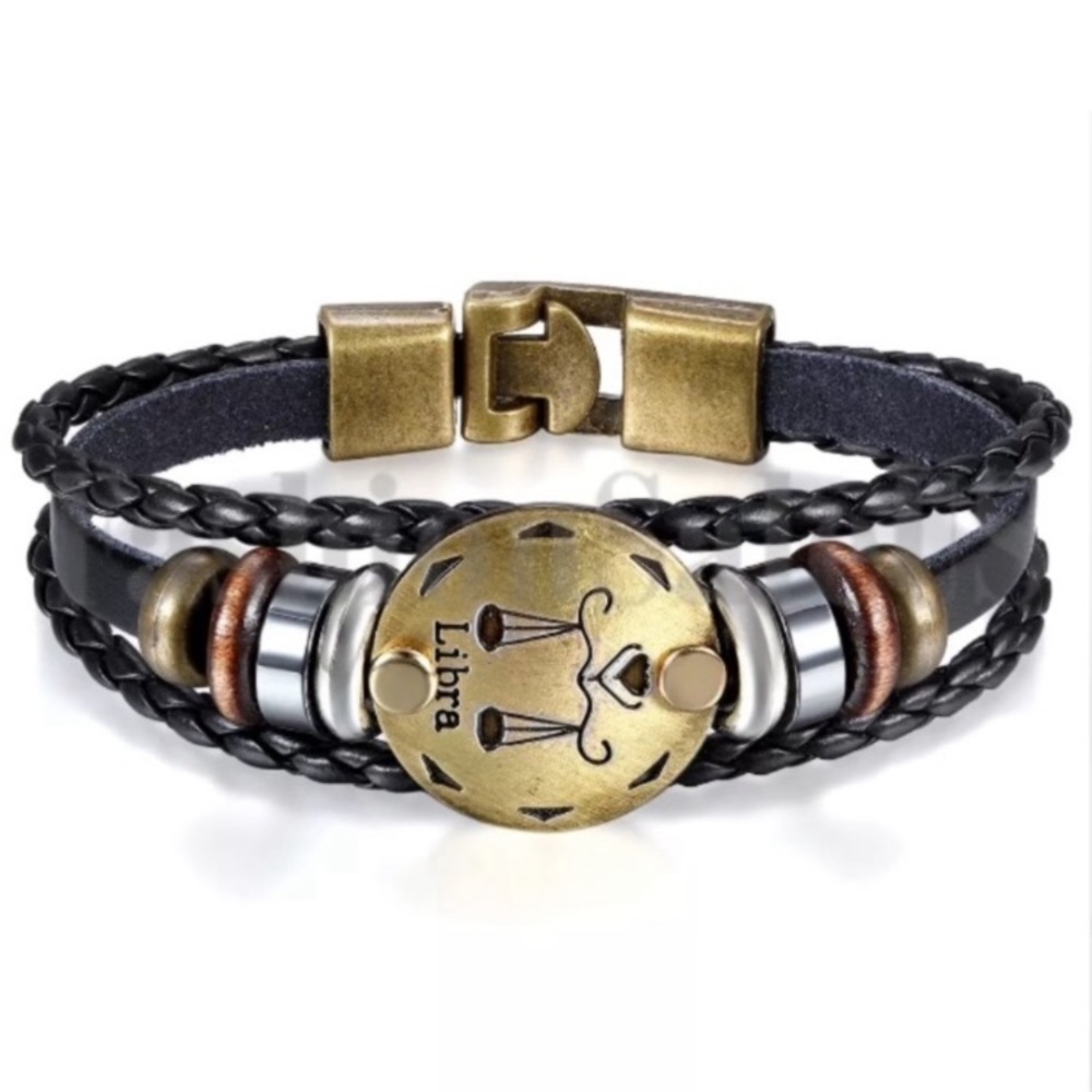 New leather Libra zodiac sign bracelet